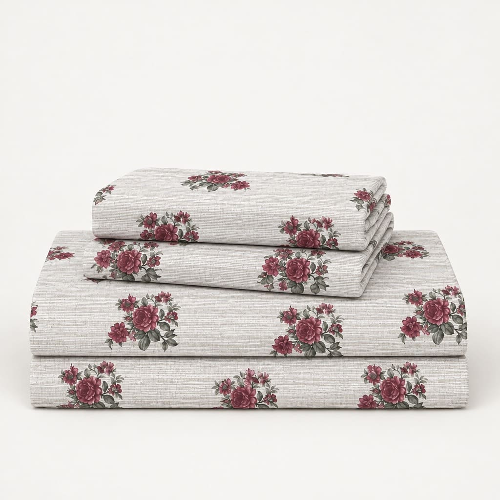 Rosamund Burgundy Bouquet 250TC Cotton Percale Super King Bed Sheet - Home Artisan