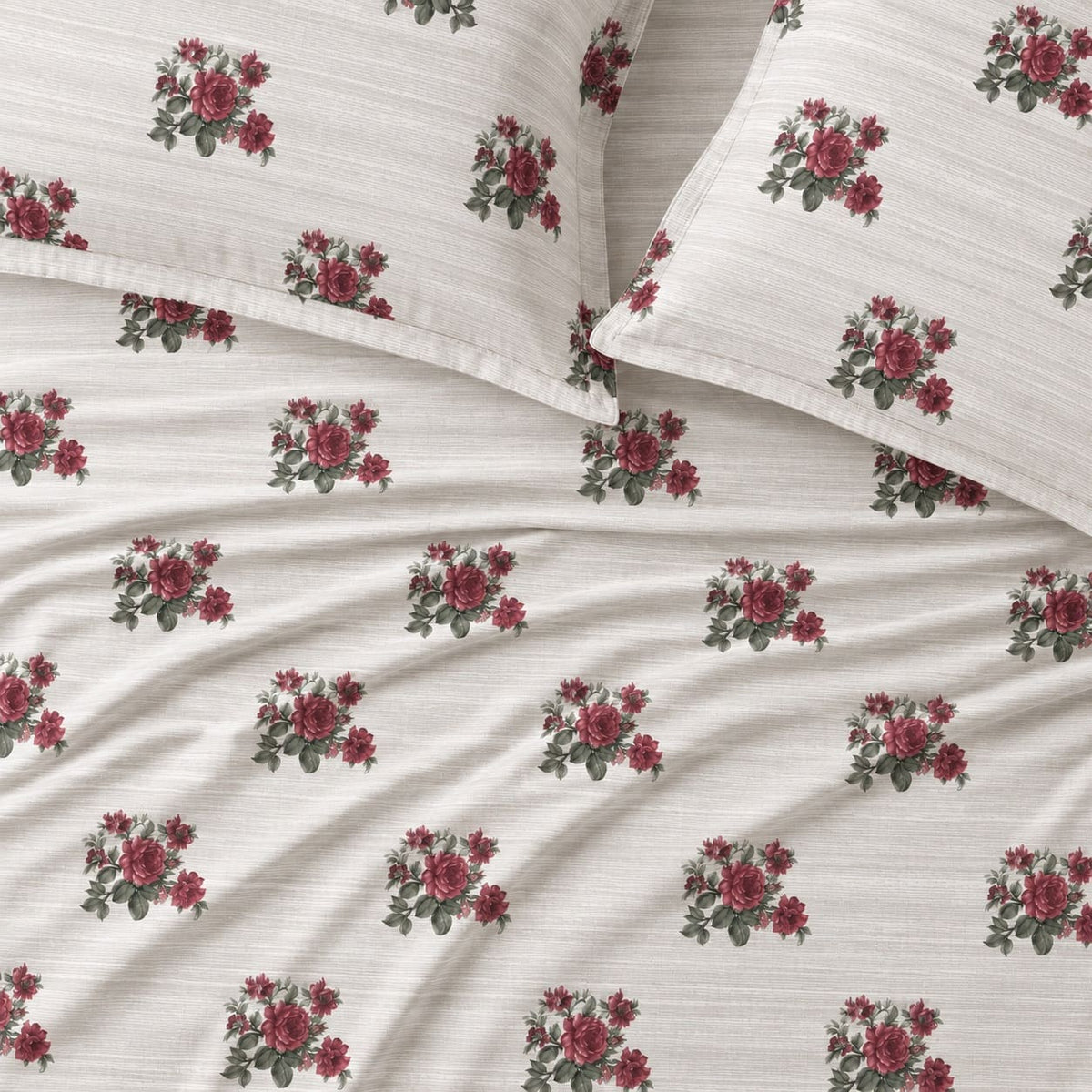 Rosamund Burgundy Bouquet 250TC Cotton Percale Super King Bed Sheet - Home Artisan