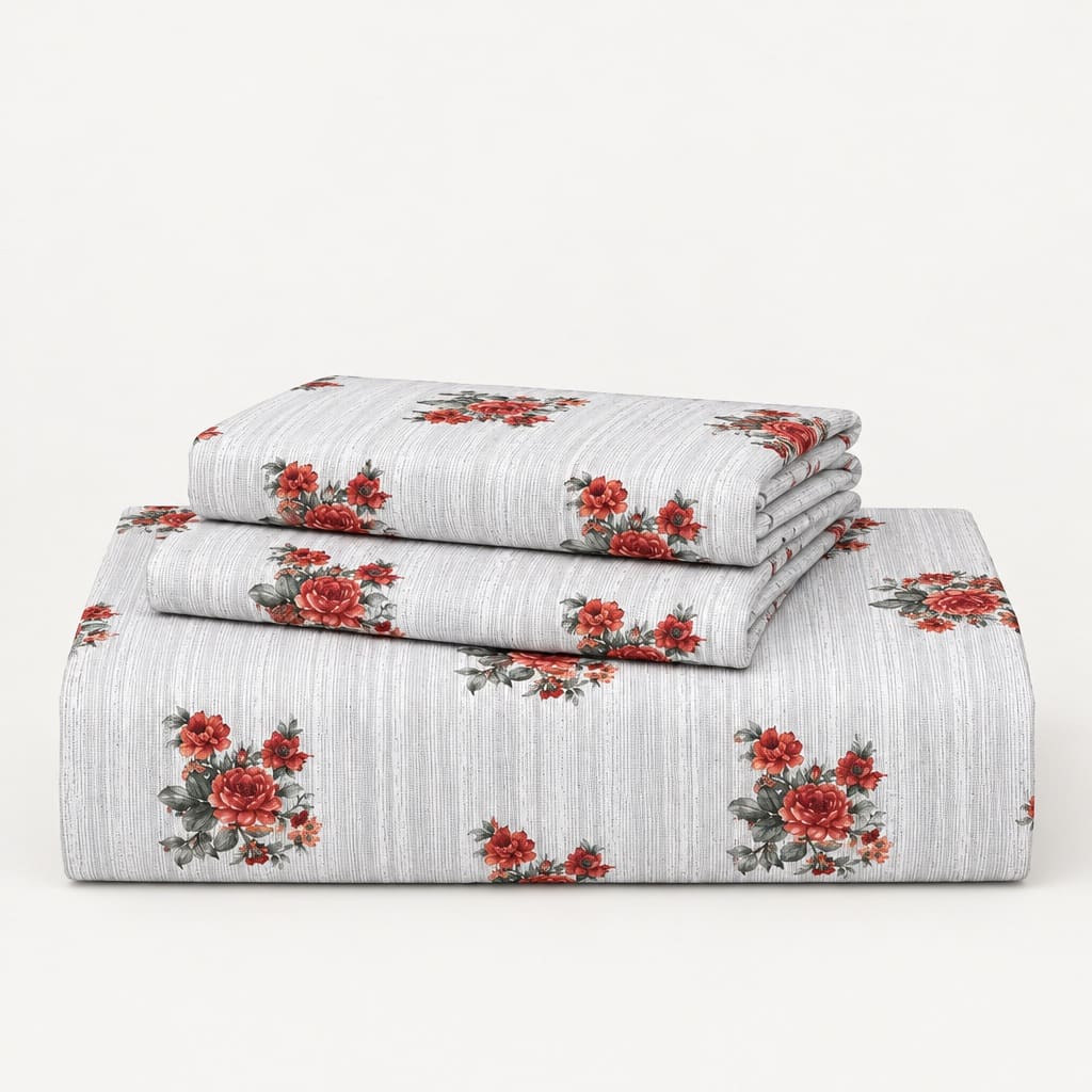 Rosamund Coral Bouquet 250TC Cotton Percale Super King Bed Sheet - Home Artisan