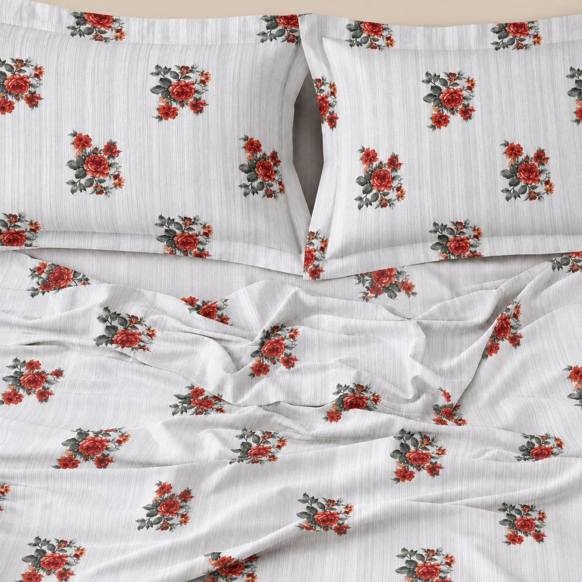 Rosamund Coral Bouquet 250TC Cotton Percale Super King Bed Sheet - Home Artisan