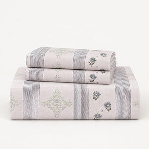 Nerine Lilac Floral Stripe 250TC Cotton Percale Super King Bed Sheet - Home Artisan