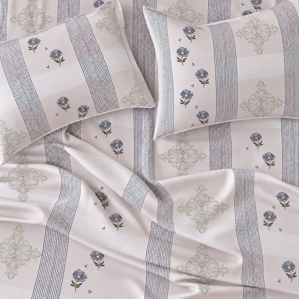 Nerine Lilac Floral Stripe 250TC Cotton Percale Super King Bed Sheet - Home Artisan