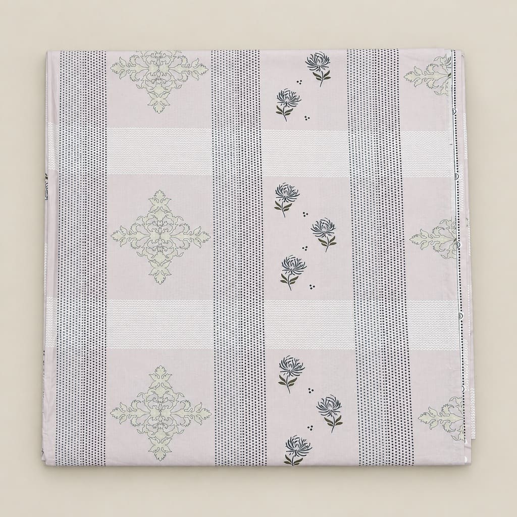 Nerine Lilac Floral Stripe 250TC Cotton Percale Super King Bed Sheet - Home Artisan