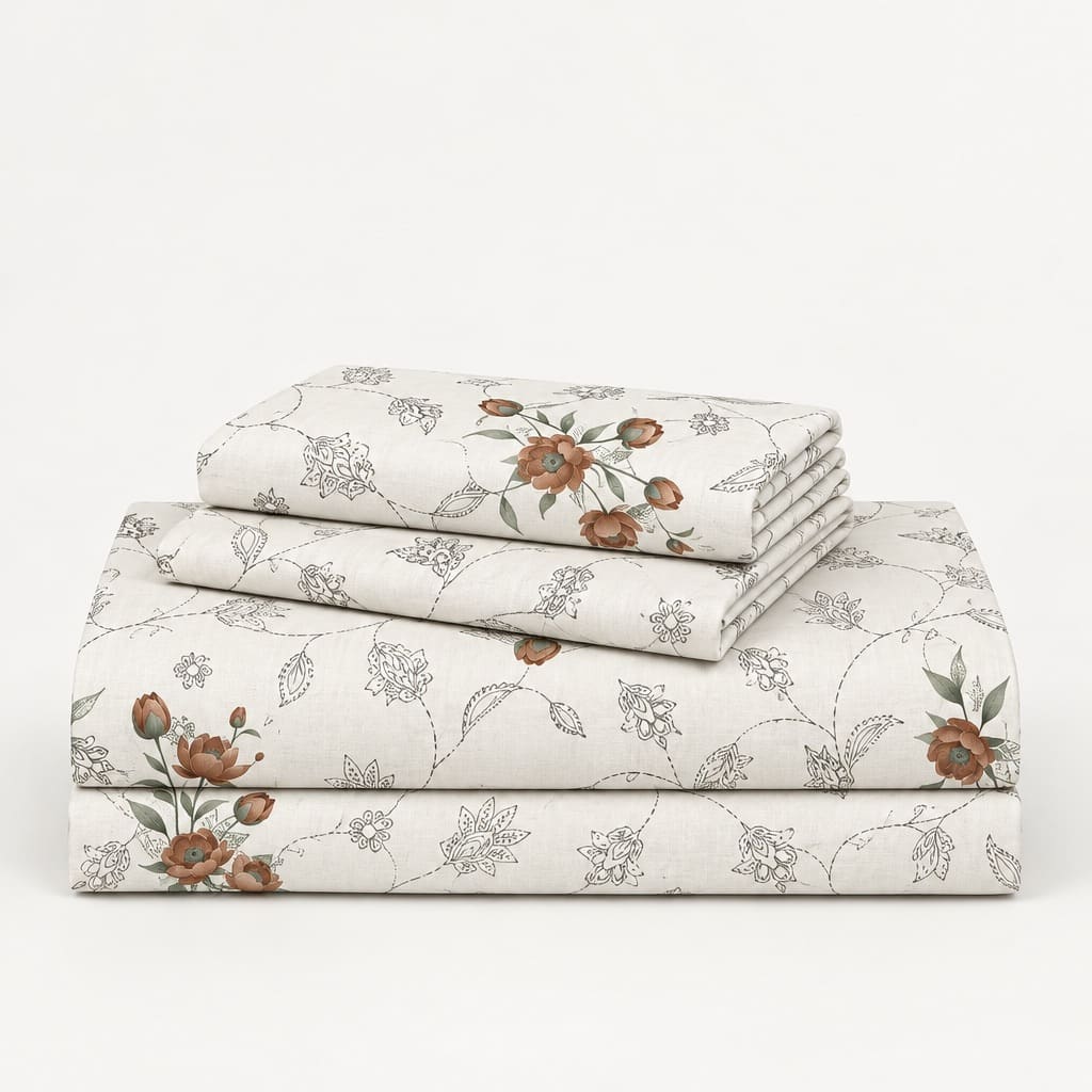 Rosella Terracotta Botanical 250TC Cotton Percale Super King Bed Sheet - Home Artisan