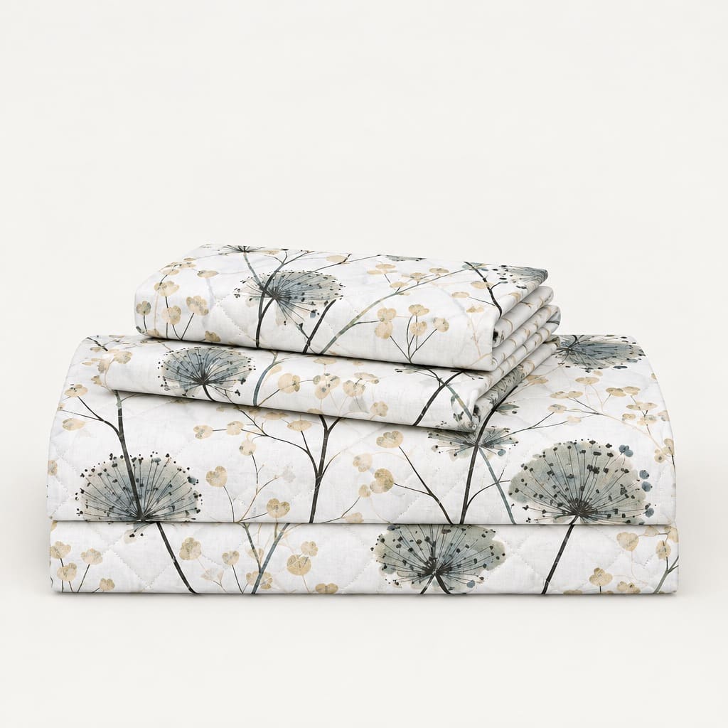 Achillea Sage Meadow Floral 250TC Cotton Percale Super King Bed Sheet - Home Artisan