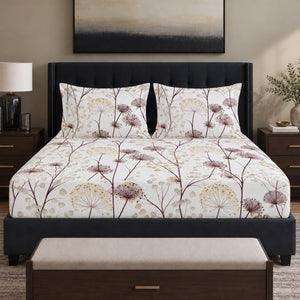 Achillea Mauve Meadow Floral 250TC Cotton Percale Super King Bed Sheet - Home Artisan