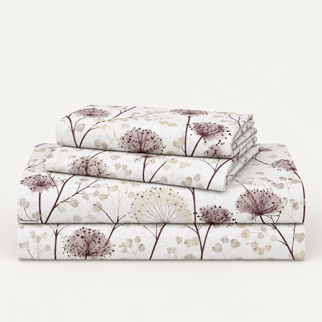 Achillea Mauve Meadow Floral 250TC Cotton Percale Super King Bed Sheet - Home Artisan