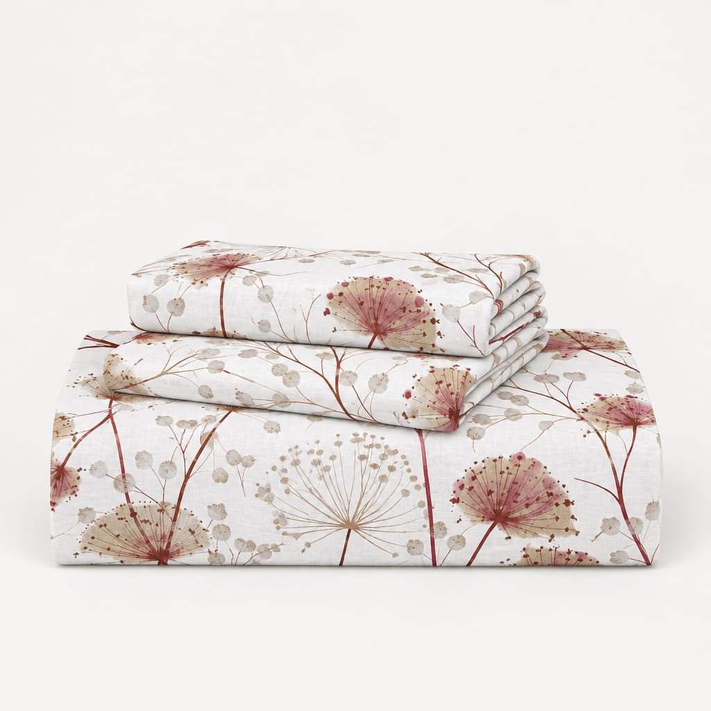 Achillea Peach Meadow Floral 250TC Cotton Percale Super King Bed Sheet - Home Artisan