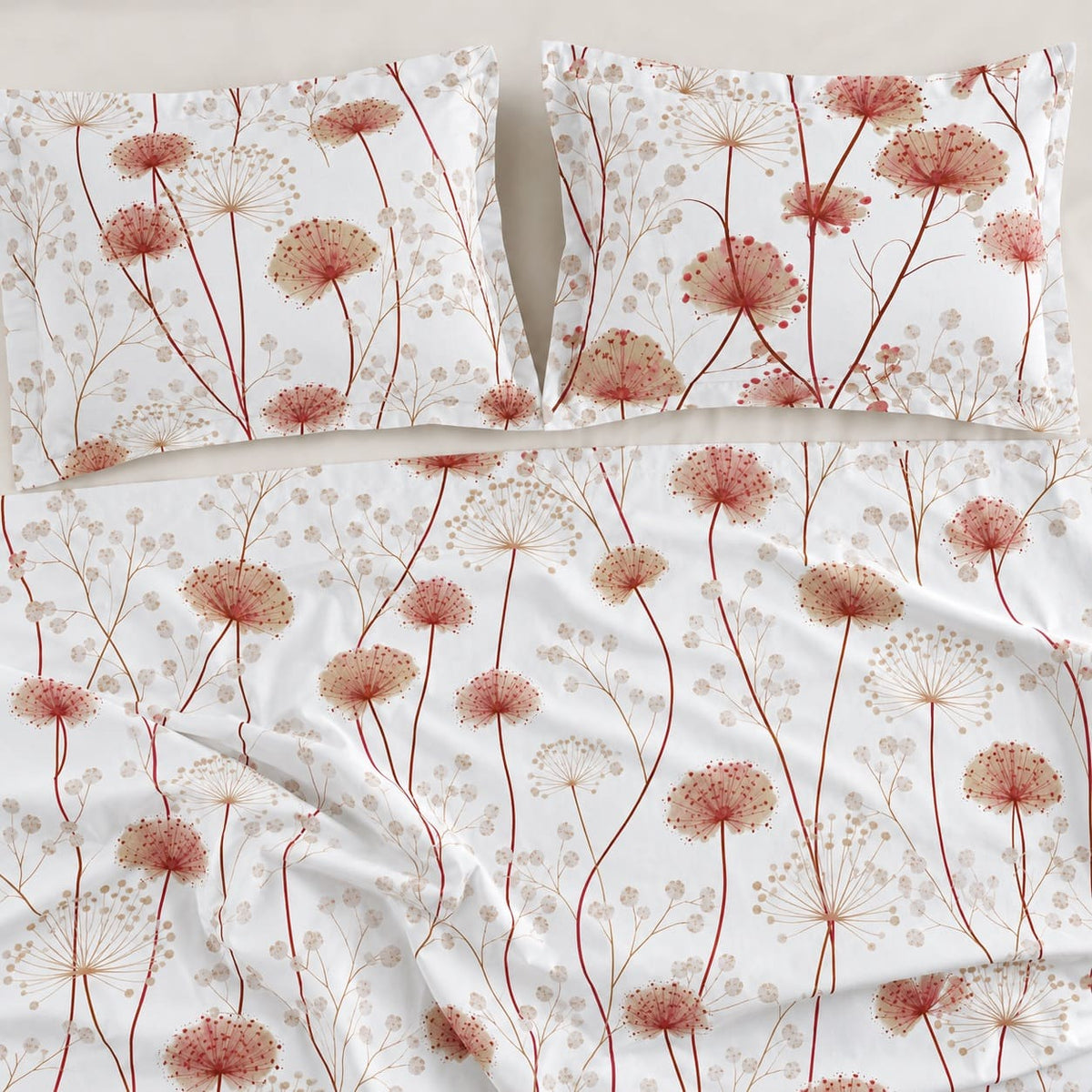 Achillea Peach Meadow Floral 250TC Cotton Percale Super King Bed Sheet - Home Artisan
