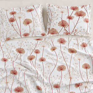 Achillea Peach Meadow Floral 250TC Cotton Percale Super King Bed Sheet - Home Artisan