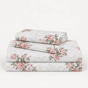 Petunia Blush Rose Bouquet 250TC Cotton Percale Super King Bed Sheet - Home Artisan