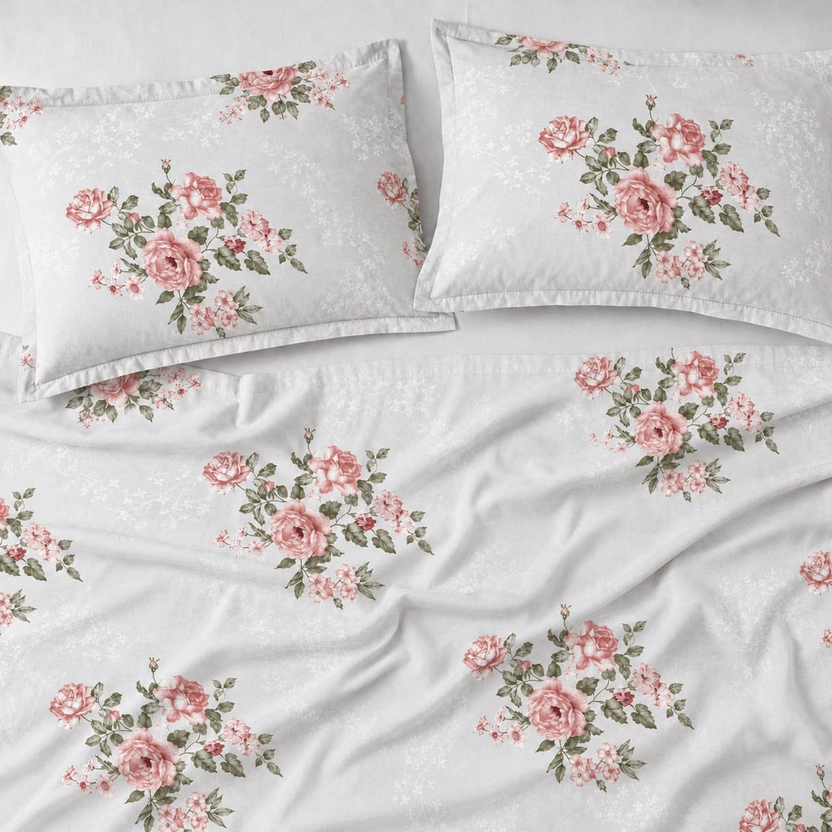 Petunia Blush Rose Bouquet 250TC Cotton Percale Super King Bed Sheet - Home Artisan
