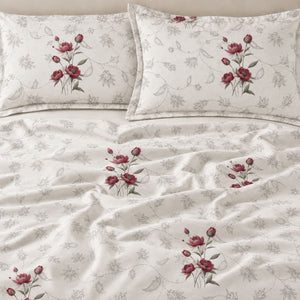Rosella Crimson Botanical 250TC Cotton Percale Super King Bed Sheet - Home Artisan