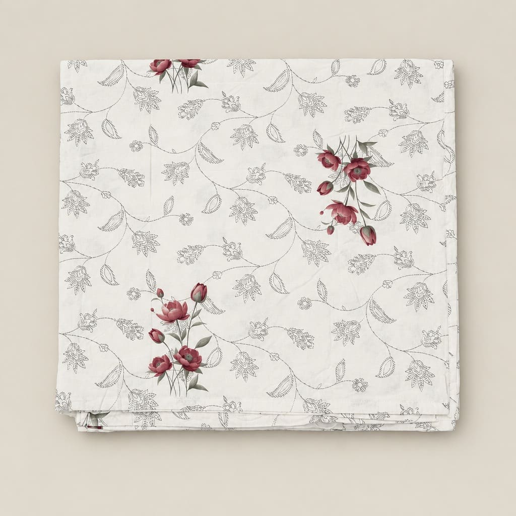 Rosella Crimson Botanical 250TC Cotton Percale Super King Bed Sheet - Home Artisan