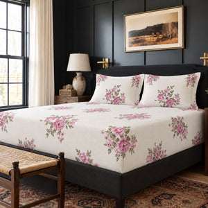 Petunia Pink Rose Bouquet 250TC Cotton Percale Super King Bed Sheet - Home Artisan