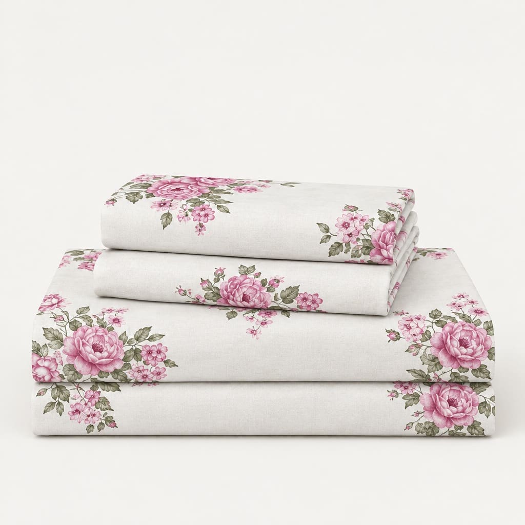 Petunia Pink Rose Bouquet 250TC Cotton Percale Super King Bed Sheet - Home Artisan