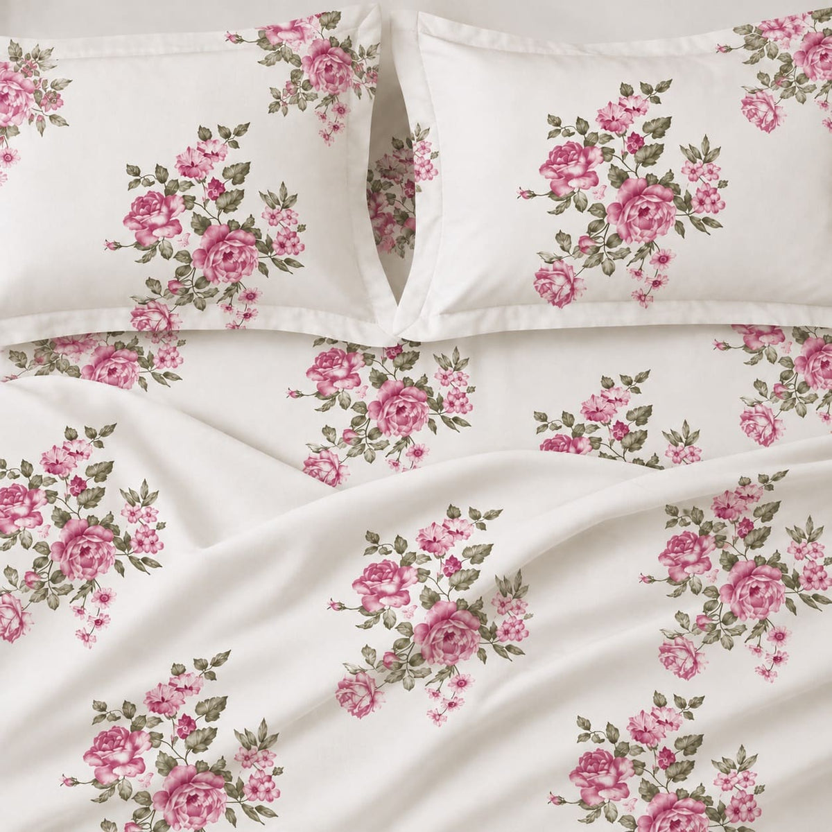 Petunia Pink Rose Bouquet 250TC Cotton Percale Super King Bed Sheet - Home Artisan