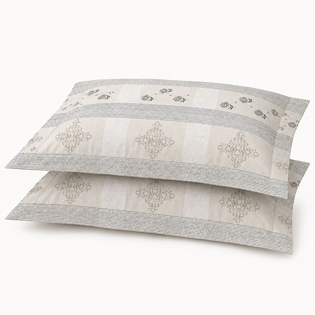 Nerine Beige Floral Stripe 250TC Cotton Percale Super King Bed Sheet - Home Artisan