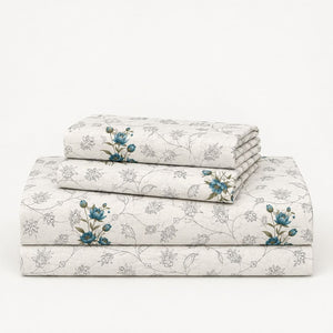 Rosella Teal Botanical 250TC Cotton Percale Super King Bed Sheet - Home Artisan