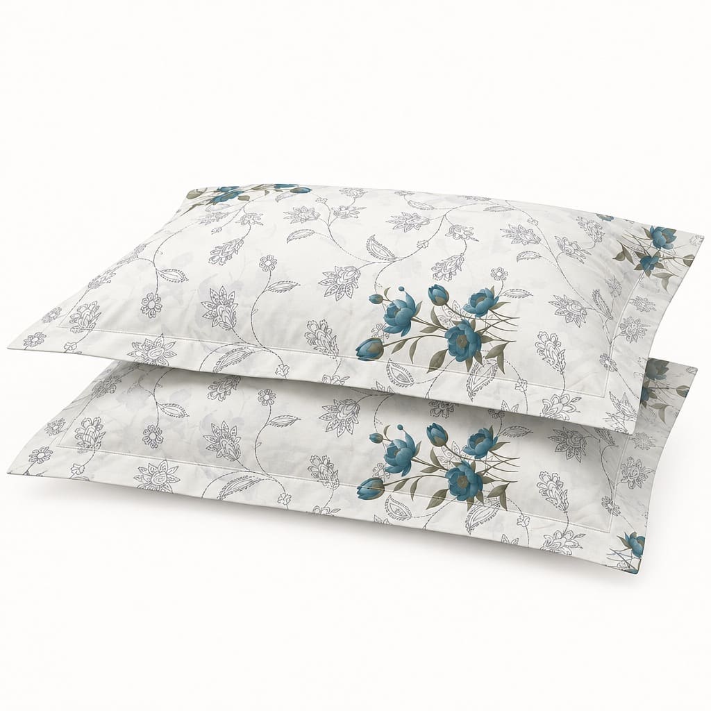 Rosella Teal Botanical 250TC Cotton Percale Super King Bed Sheet - Home Artisan