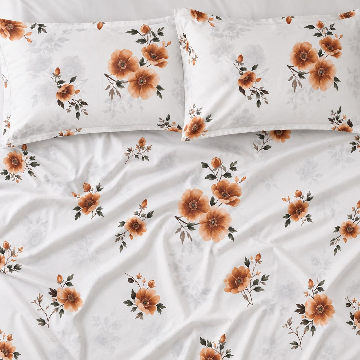 Nigella Apricot Floral 250TC Cotton Percale Super King Bed Sheet - Home Artisan
