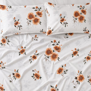 Nigella Apricot Floral 250TC Cotton Percale Super King Bed Sheet - Home Artisan