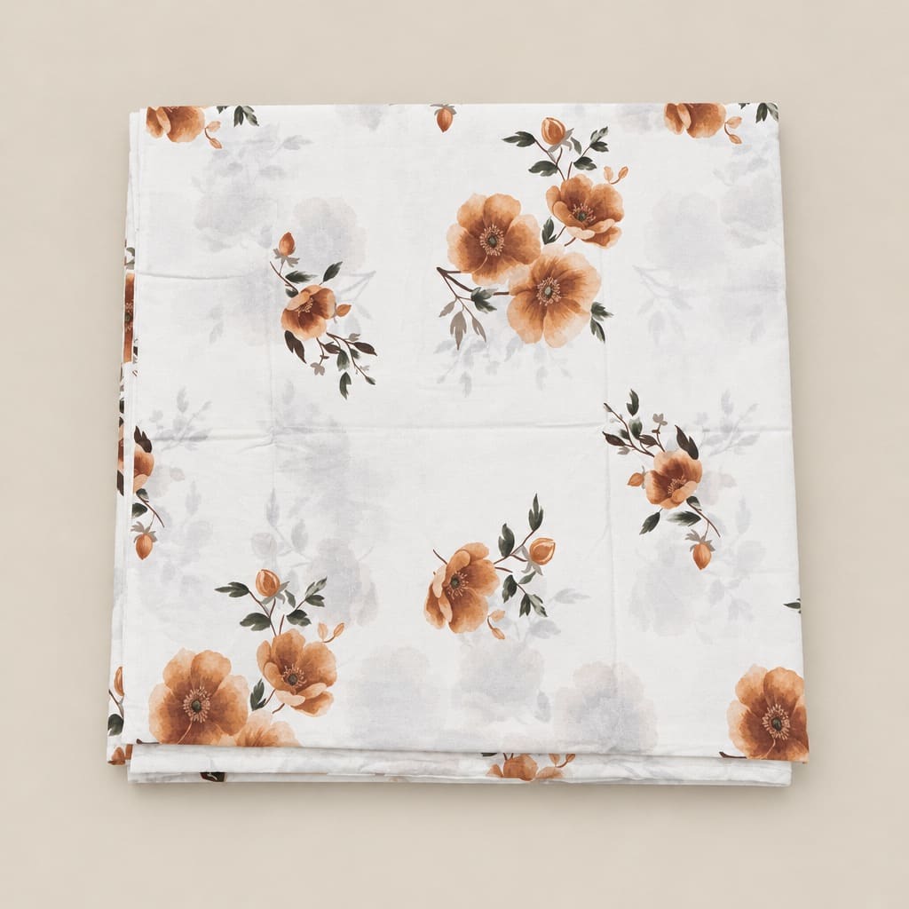 Nigella Apricot Floral 250TC Cotton Percale Super King Bed Sheet - Home Artisan
