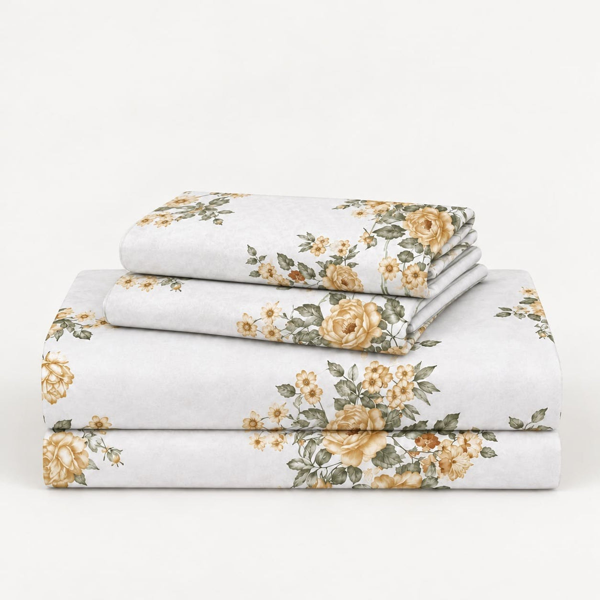Petunia Yellow Rose Bouquet 250TC Cotton Percale Super King Bed Sheet - Home Artisan