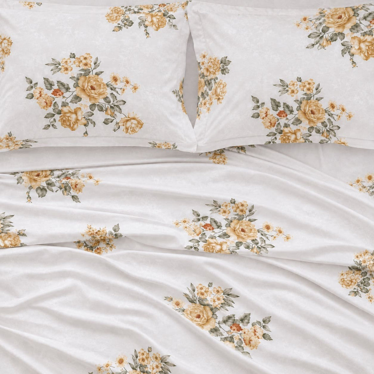 Petunia Yellow Rose Bouquet 250TC Cotton Percale Super King Bed Sheet - Home Artisan