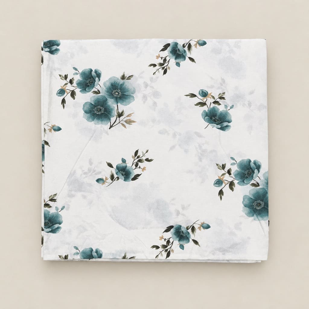 Nigella Teal Floral 250TC Cotton Percale Super King Bed Sheet - Home Artisan