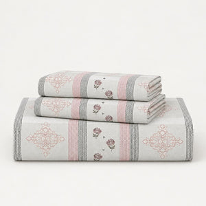 Nerine Blush Floral Stripe 250TC Cotton Percale Super King Bed Sheet - Home Artisan