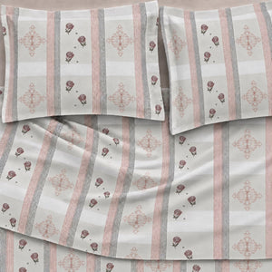 Nerine Blush Floral Stripe 250TC Cotton Percale Super King Bed Sheet - Home Artisan