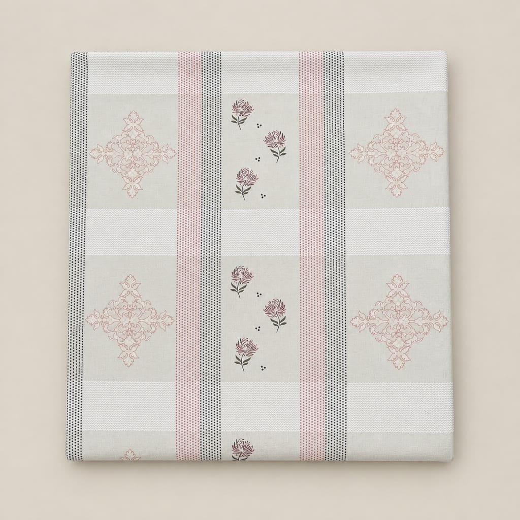 Nerine Blush Floral Stripe 250TC Cotton Percale Super King Bed Sheet - Home Artisan