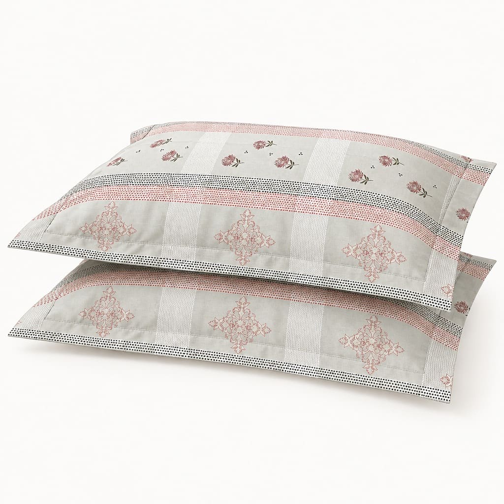 Nerine Blush Floral Stripe 250TC Cotton Percale Super King Bed Sheet - Home Artisan