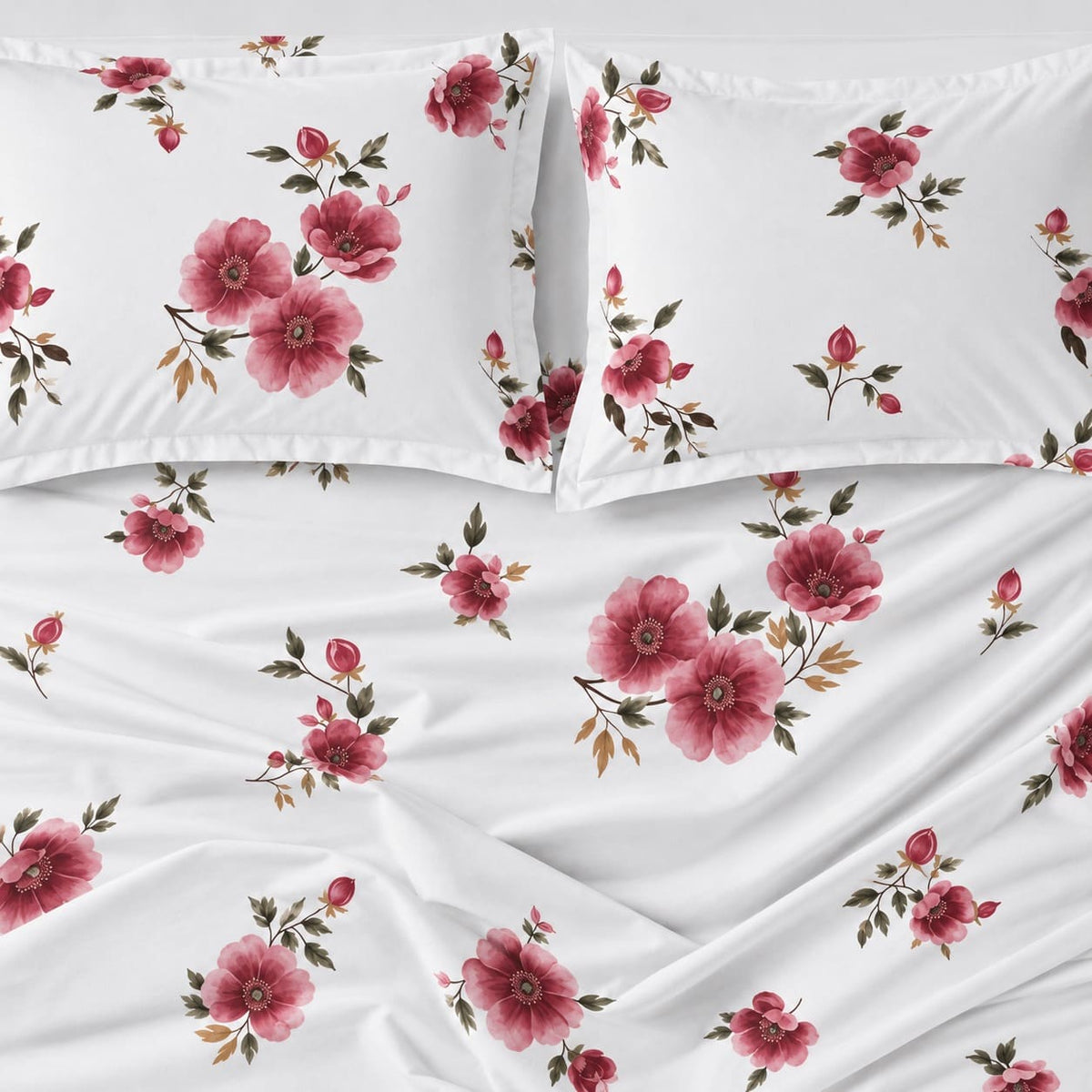 Nigella Rose Pink Floral 250TC Cotton Percale Super King Bed Sheet - Home Artisan