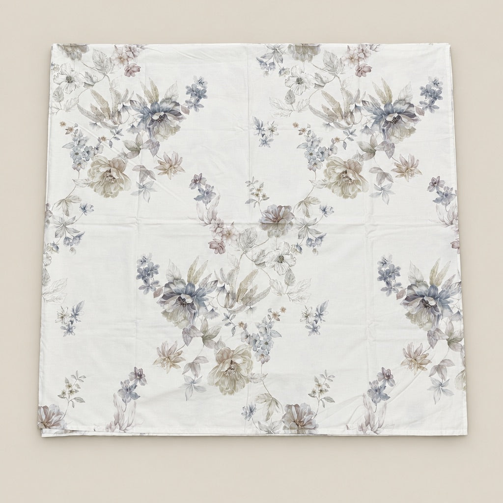 Freesia Blue & Taupe Bouquet 300TC Pure Cotton Sateen Bed Sheet - Home Artisan