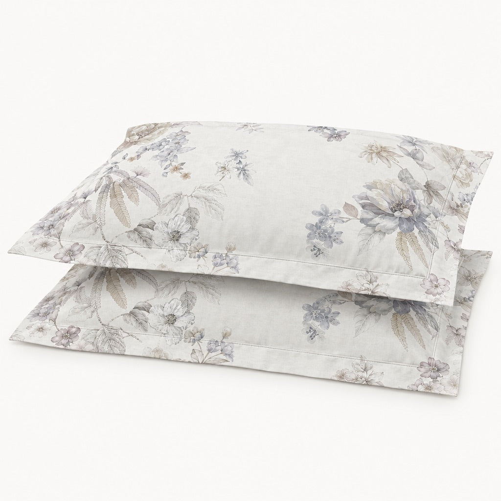 Freesia Blue & Taupe Bouquet 300TC Pure Cotton Sateen Bed Sheet - Home Artisan