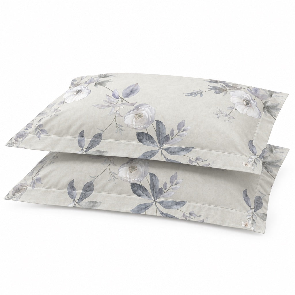 Iris Blue Leaf & Blush Floral 300TC Pure Cotton Sateen Bed Sheet - Home Artisan
