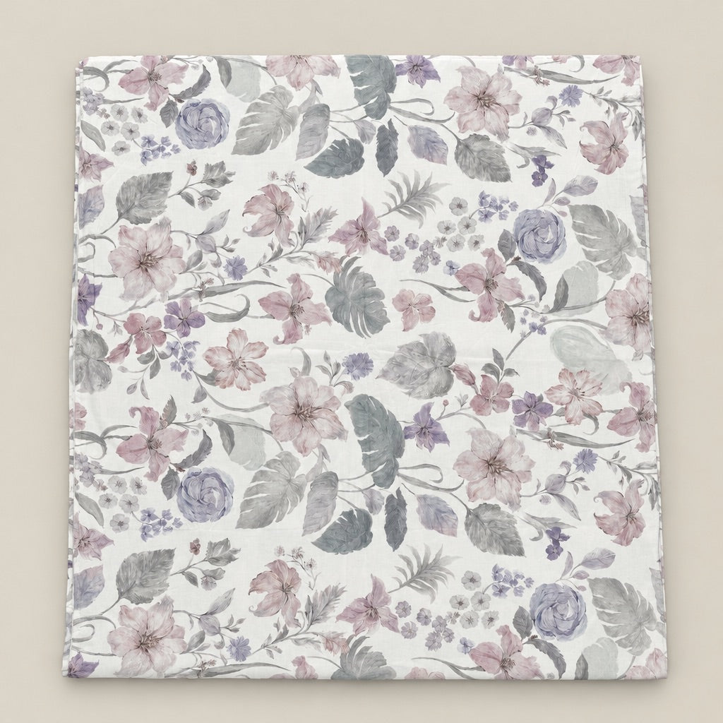 Zinnia Mauve Botanical Floral 300TC Pure Cotton Sateen Bed Sheet - Home Artisan