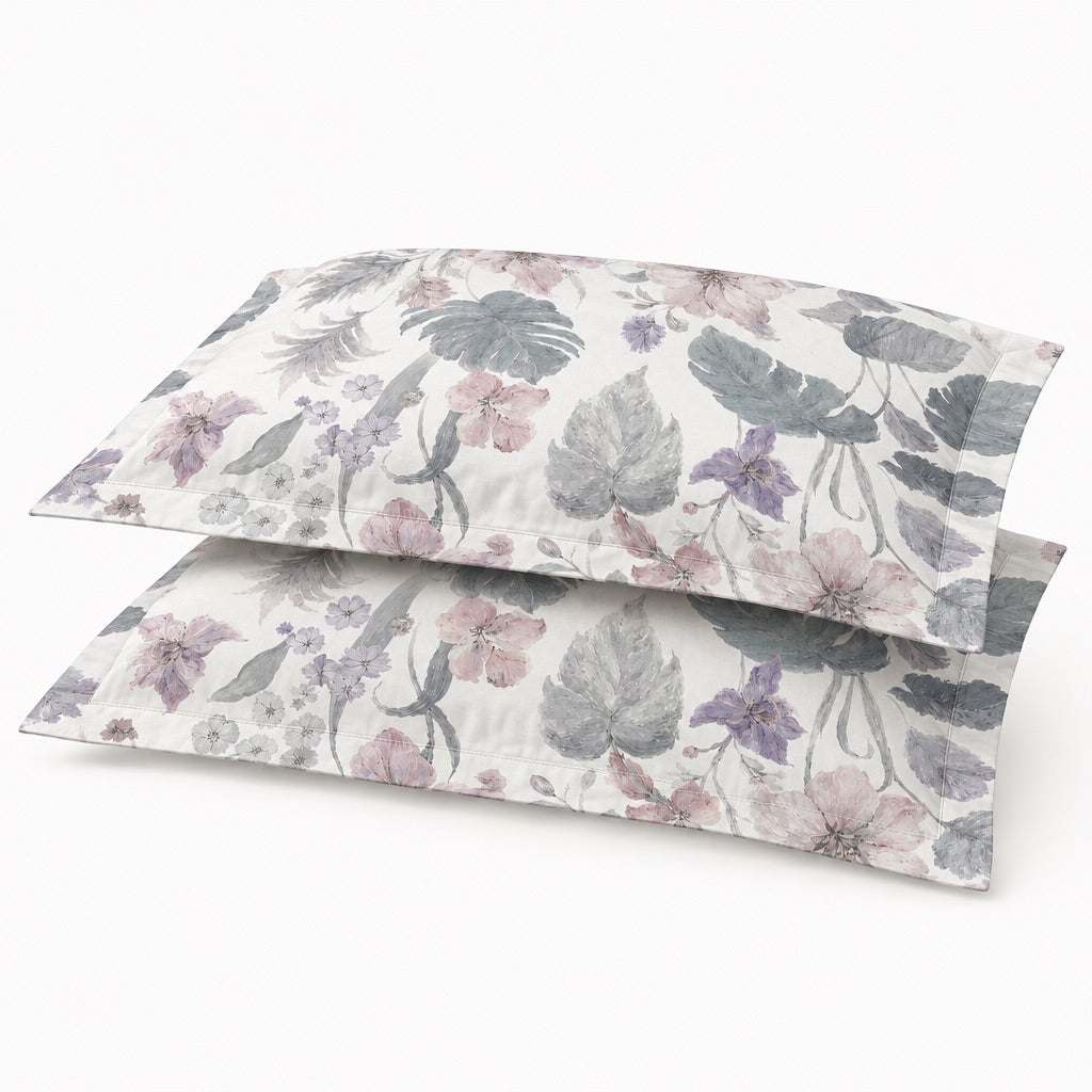 Zinnia Mauve Botanical Floral 300TC Pure Cotton Sateen Bed Sheet - Home Artisan