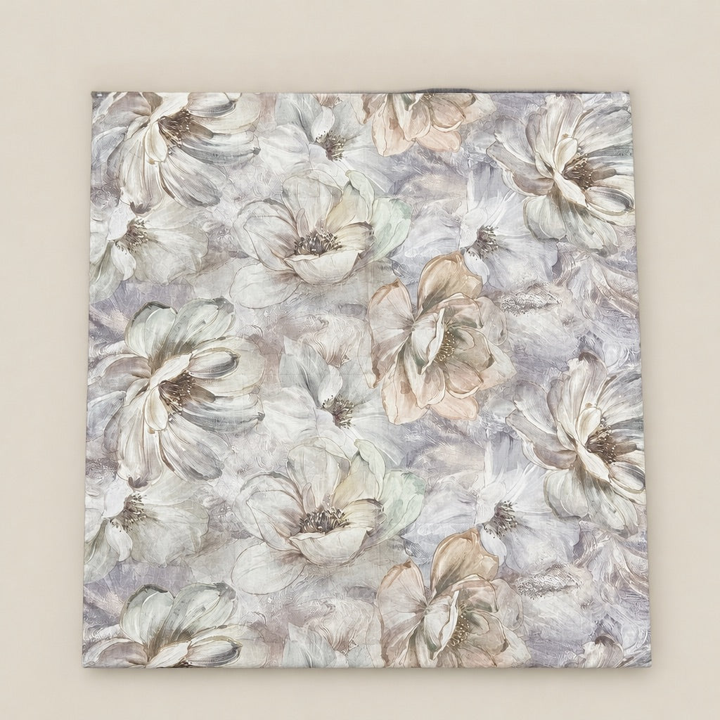 Anemone Mist Grey Oversized Floral 300TC Pure Cotton Sateen Bed Sheet - Home Artisan