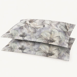 Anemone Mist Grey Oversized Floral 300TC Pure Cotton Sateen Bed Sheet - Home Artisan