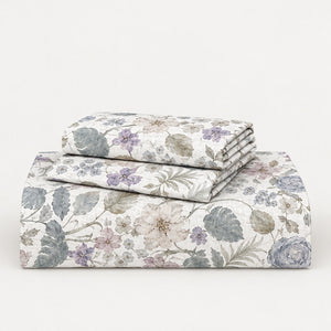 Hellebore Sage & Lilac Garden 300TC Pure Cotton Sateen Bed Sheet - Home Artisan