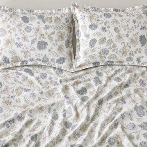 Hellebore Sage & Lilac Garden 300TC Pure Cotton Sateen Bed Sheet - Home Artisan
