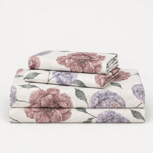 Peony Dusty Rose & Lilac Floral 300TC Pure Cotton Sateen Bed Sheet - Home Artisan