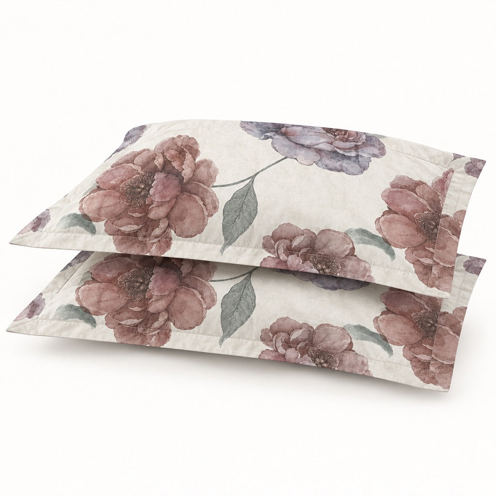 Peony Dusty Rose & Lilac Floral 300TC Pure Cotton Sateen Bed Sheet - Home Artisan