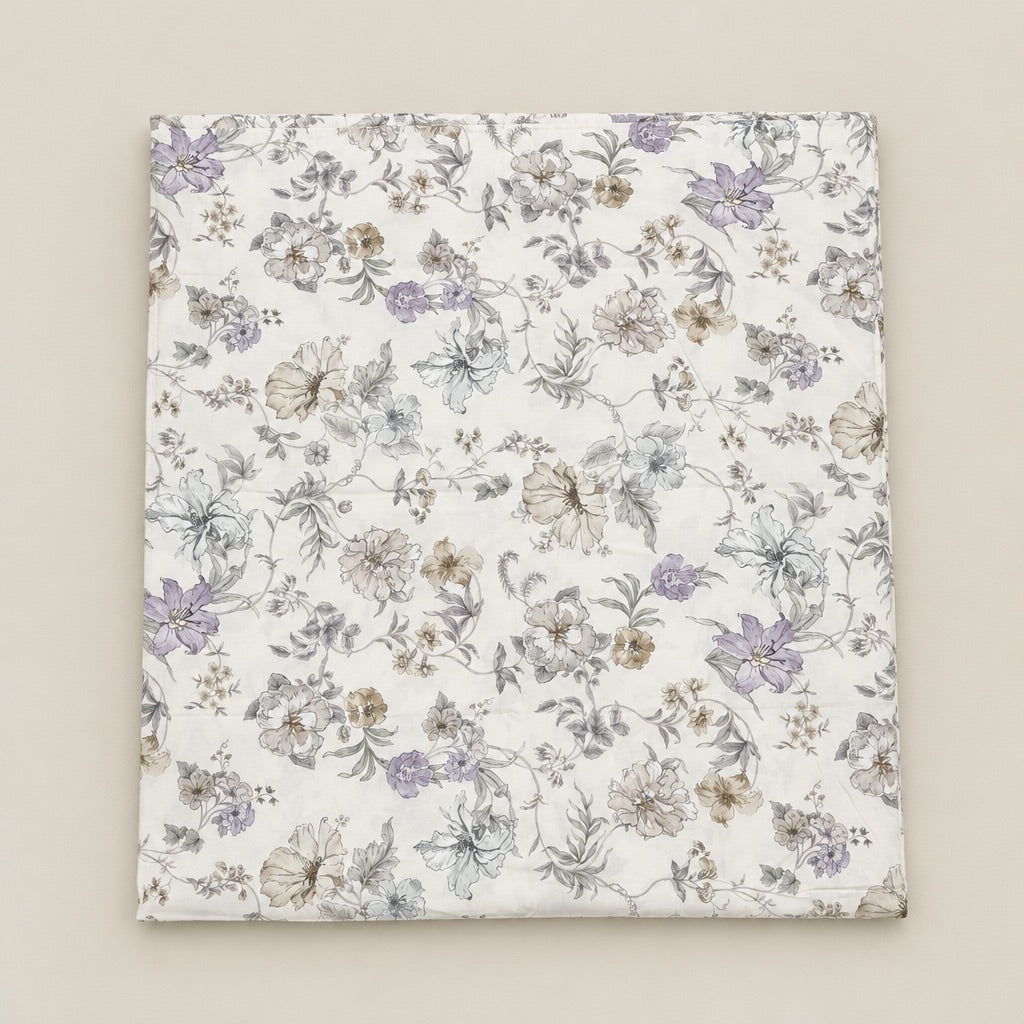 Delphine Lilac & Taupe Floral 300TC Pure Cotton Sateen Bed Sheet - Home Artisan