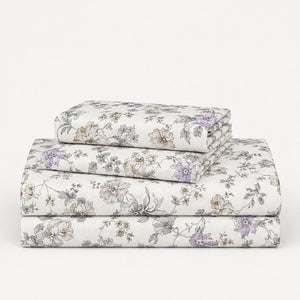 Delphine Lilac & Taupe Floral 300TC Pure Cotton Sateen Bed Sheet - Home Artisan