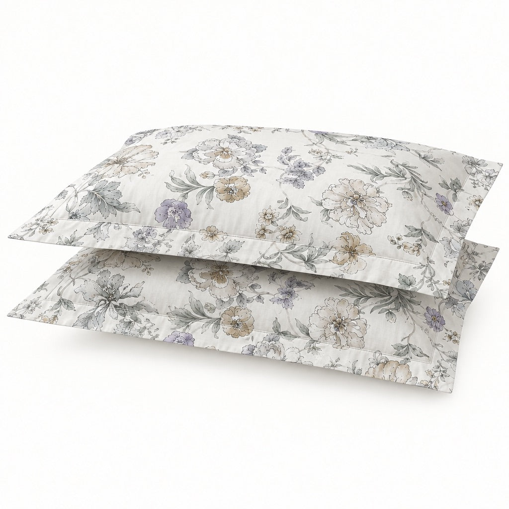 Delphine Lilac & Taupe Floral 300TC Pure Cotton Sateen Bed Sheet - Home Artisan
