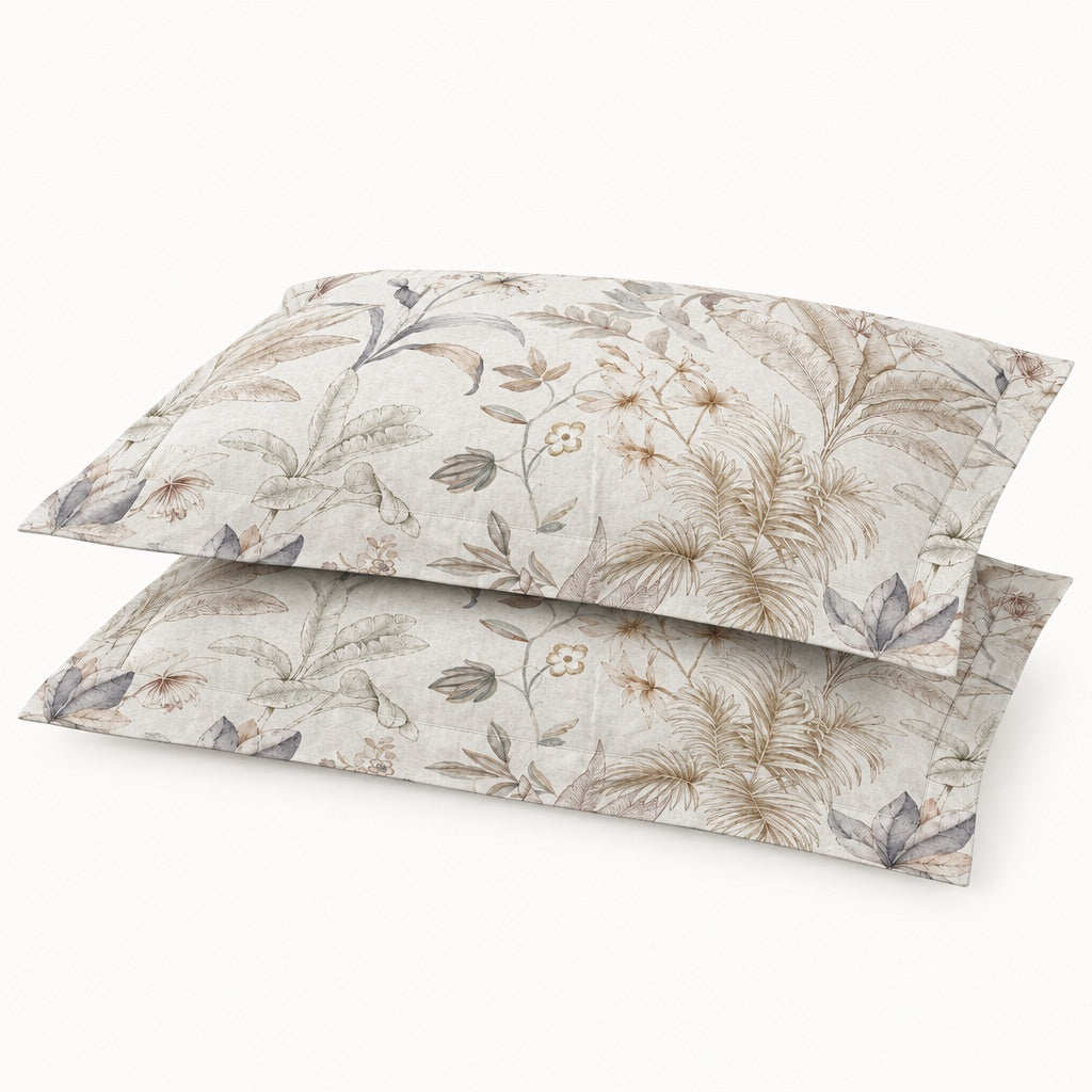 Cosmos Neutral Meadow Botanical 300TC Pure Cotton Sateen Bed Sheet - Home Artisan